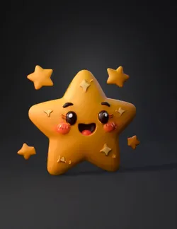 smiling star with rosy cheeks and surrounding smaller stars bright ye