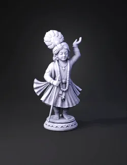 statue of a hindu deity character in ornate robes with headdress jewe