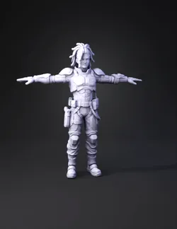 teal armored sci fi character with exo suit armor plating and tactical