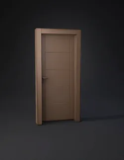 wooden interior door with rectangular panels brown wood grain metal