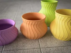 Classic Curved Flower Pot with Wavy Decorative Lines in four Heights