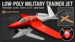 Low Poly military trainer jet Game Ready Aerial Vehicle FBX OBJ Low-poly 3D model