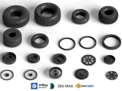 Tire Wheel Rim 3D Model Rubber Tyre Hub Parts Pack 3D model