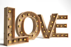 large decorative letters love with bulbs wood letters