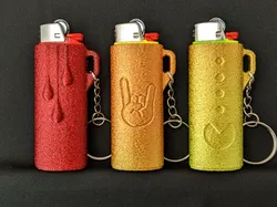 Bic Lighter Case Keychain - Blood, Finger Horns, & Pac-Man - Fuzzy Skin
