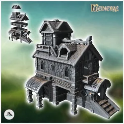 Miniature Games & Accessories STL Descărcare - Clădire medievală mare cu scară de acces și mai multe t - Hartolia Miniatures