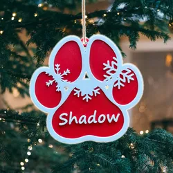 Christmas Ornament: Custom Dog Name Paw Ornament