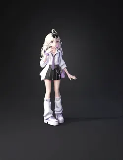 anime girl in school uniform with lilac accessories and a tiny purple