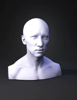 bald human head and shoulders with natural skin texture on dark backgr