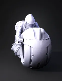 futuristic motorcycle with orange accents and rider