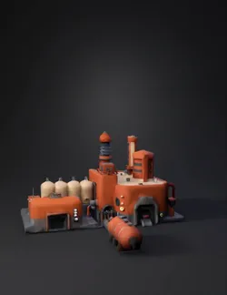 Low poly 3D model of a futuristic fuel factory for a Mars terraforming
