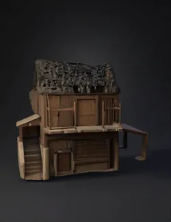 medieval house ruin with stone and timber construction arched doorway