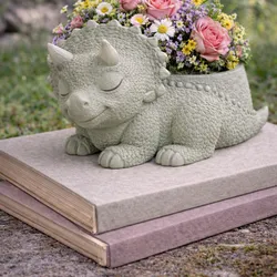 Sleeping Triceratops Planter STL | Cute Dinosaur Succulent Pot