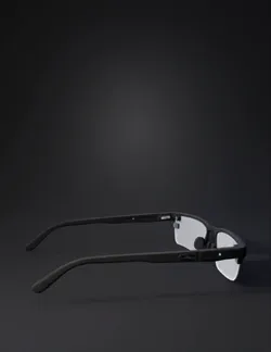 smart glasses with USB C port and blue indicators black frame and tra