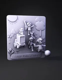 Wall Mount sign that shows group of children playing outdoors with a t