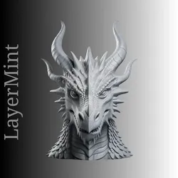 Sculptures & Artworks STL indir - Dragon Head Bust 3D Model – Fantasy Creature STL - LayerMint
