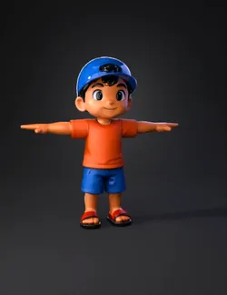 child character figure with orange shirt blue shorts blue cap and r