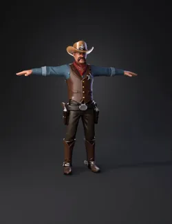 cowboy character model with cowboy hat denim shirt brown vest banda