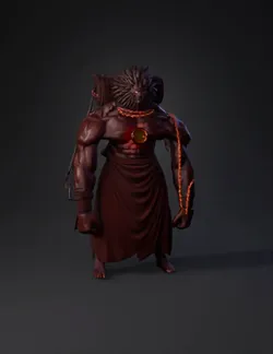 fiery armored creature with glowing chest orb and orange neon lines