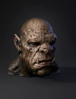 monster bust creature head with rough textured skin and large ears
