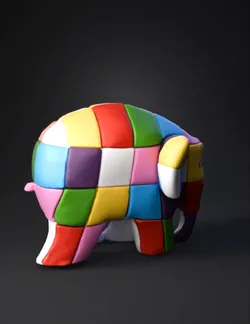 patchwork elephant toy with multicolor squares glossy surface decora