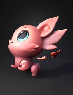 pink chibi creature with large ears blue eyes fluffy body plush tex