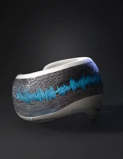 ring shaped wearable smart device with blue waveform pattern metallic