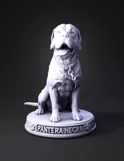sitting dog statue on pedestal with Pantera Negra name clay texture a