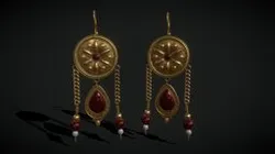 Ornate Gold Ruby Chandelier Earring