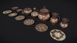 Ornamented ceramic pottery - pots and plates