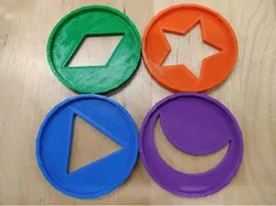 Play coins with shape holes: Diamond, Star, Triangle Crescent & Heart