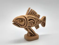 Wood-Carved Fish Sculpture