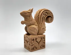 Wood-Carved Squirrel on a Box