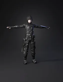 black tactical armor suit with multiple pockets straps and knee guar