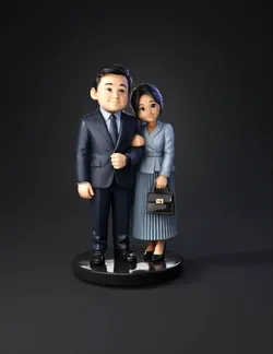 couple figurine with man in navy suit and woman in light blue dress s