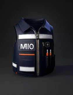 denim tool vest with pockets and zipper featuring orange accents