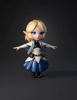 fantasy elf chibi character with white hair crown blue dress brown