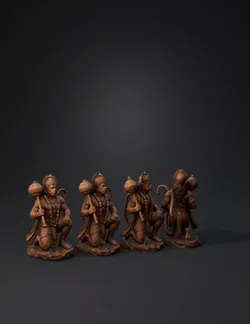 Hindu deity statue with staff beads and ornate headdress in clay text