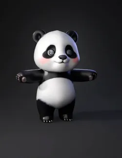 panda bear character with black and white fur large expressive eyes