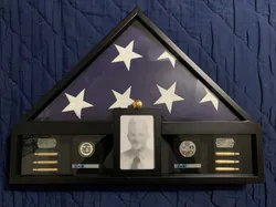 Veteran Honor Box Challenge Coin, Pin, Military Bars, Dog Tags and Bullet Casing Holder