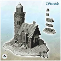 Other STL Download - Medieval lighthouse on island with wooden pontoon (10) - sceby Hartolia Miniatures