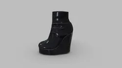 Female Black Leather Wedge Platform Boots
