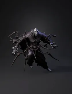 blade wielding demon with multiple limbs and blades high contrast lin