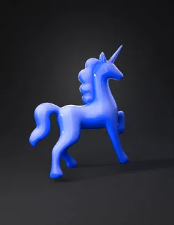 blue unicorn with horn raised foreleg flowing mane and tail smooth