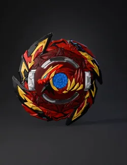 circular stylized emblem with red and black spikes gold accents blue