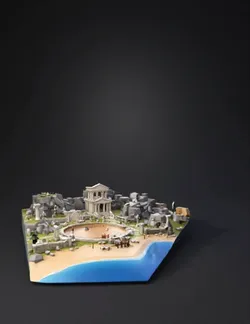Create a complete 3D game environment inspired by Ancient Greece for R