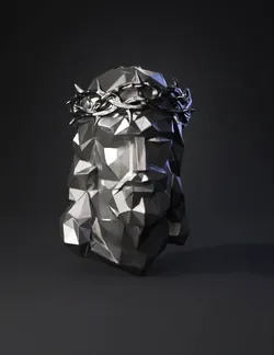 geometric bust wearing thorn crown in grayscale