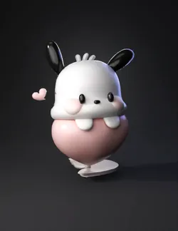 Heartty Buddy bunny character with white body pink belly black ears