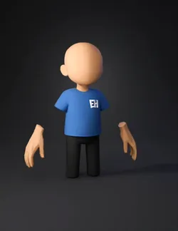 humanoid cartoon character with blue shirt and black pants beige skin