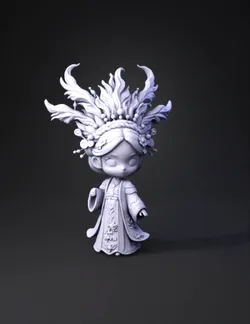 ornate chinese opera doll with elaborate headdress and embroidered rob